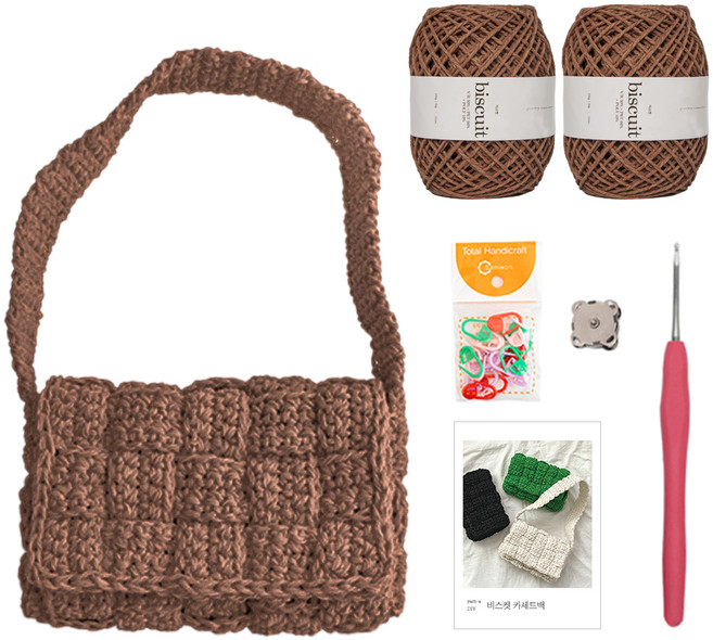 yarna 비스켓 카세트백 부자재 패키지, 1세트, 07 시나몬(뜨개실), 랜덤발송(단수링)