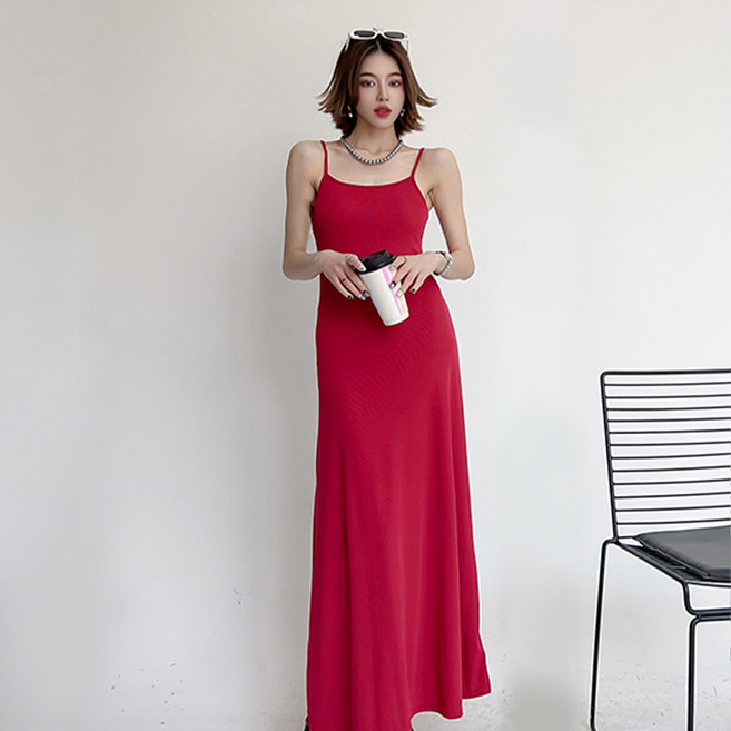 더시럽 여성용 단색 A라인 롱 민소매 원피스