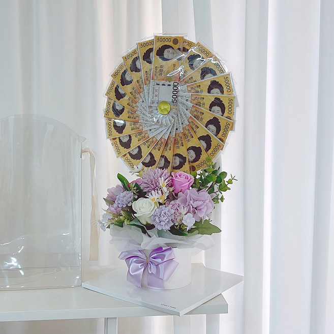 러블리팜 조화 돈바람부채 플라워 케이크 20pc 세트, 퍼플, 1세트