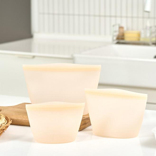 바겐슈타이거 실리콘 지퍼백 500ml + 1L + 1.5L 세트, 멜로우 피치, 1세트