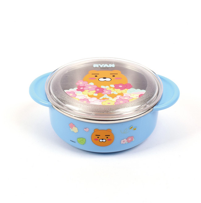 릴팡 카카오프렌즈 블라썸 안전핸들 논슬립 뚜껑 스텐대접, 라이언(KF5297), 1개