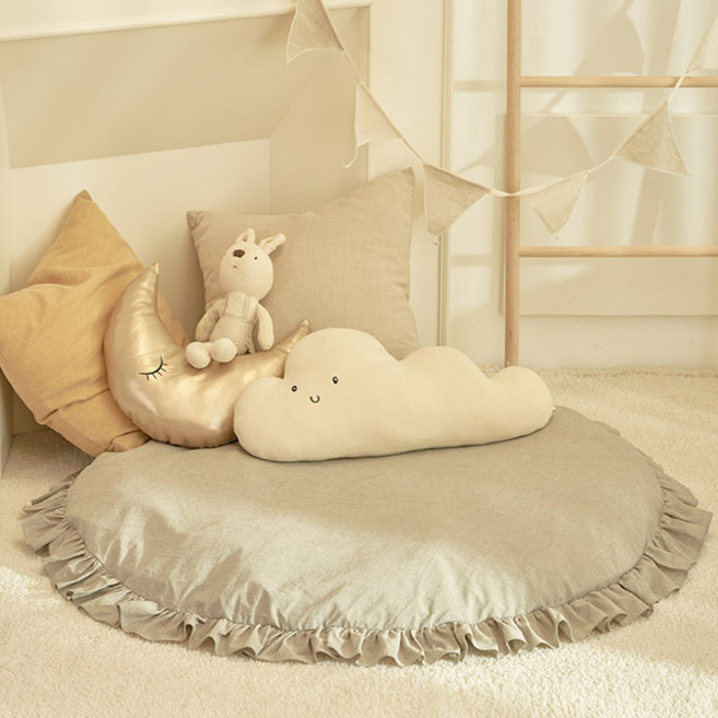 데코뷰 멜란브라운 프릴 아이방 원형러그 대방석, 브라운(커버) + 화이트(충전재)