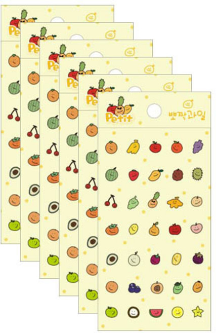 쁘띠팬시 뽀짝과일 씰스티커 DA5573, 혼합색상, 6개