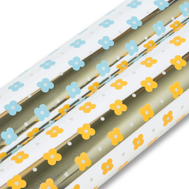 Good given 迷你花朵金屬捲筒包裝紙, 天空 + 黃色, 2個