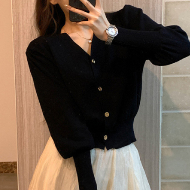 더플로우커머스 여성용 무드라인 브이넥 클래식 슬림 니트 가디건
