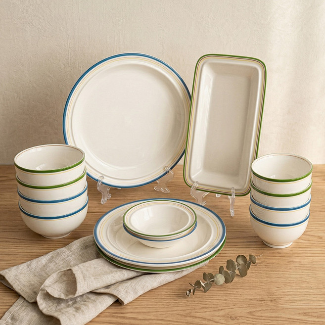 시라쿠스 메이플 4인 그릇 홈세트 14p, 코지블루, 코지그린, 10종, 1세트