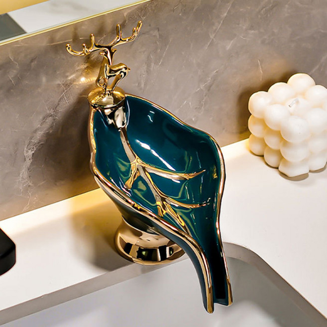 Mirnoa 高級浴室廚房陶瓷鹿造型肥皂架 MMM3525, 綠色, 1個