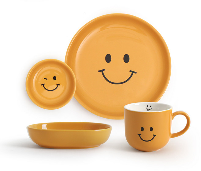 DOHO 스마일 그릇 세트 4p, 옐로우, 접시 + 타원볼 + 소스볼 + 머그