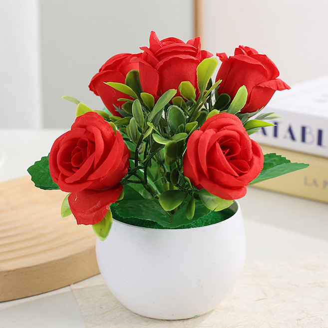 알럽홈 조화 미니화분 장미 세트 L261-0082, 레드(L261-0082R), 1세트