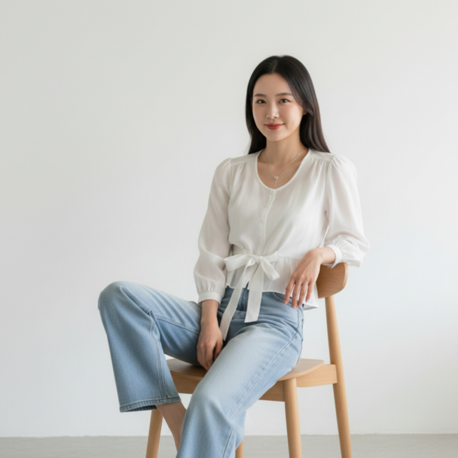 Goodif 女款腰部綁帶日常穿搭長袖襯衫