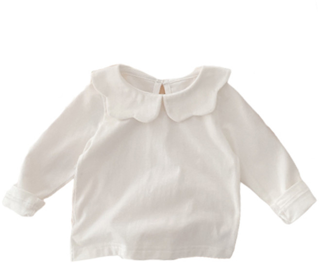 조이멀티 아동용 꽃잎 둥근카라 도트 긴팔 블라우스 꽃잎카라