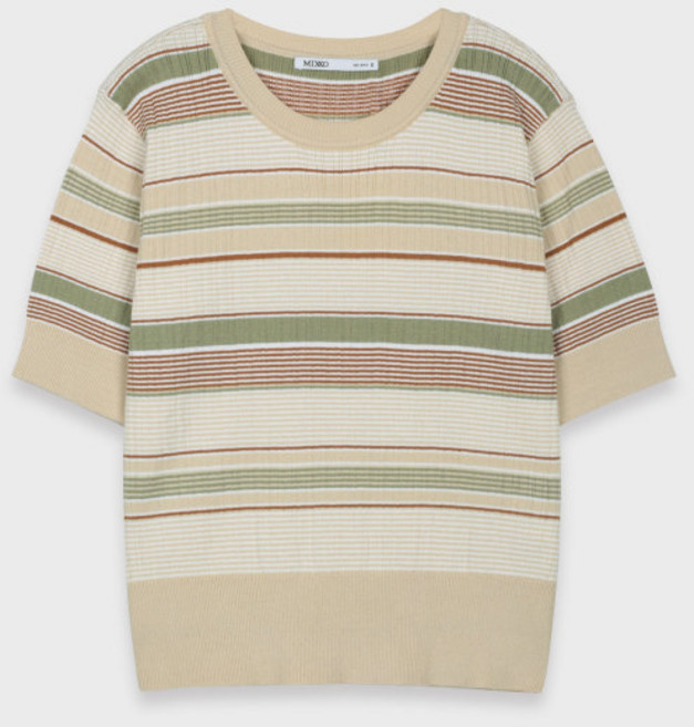 미쏘 여성용 컬러 스트라이프 반팔 스웨터