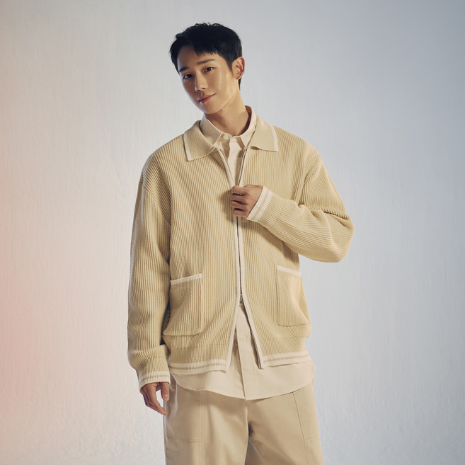 Mind Bridge 男款翻領拼色拉鍊開襟衫 MXCD2151