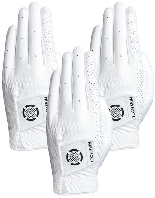 TECH SKIN 男士 Flex Fit 高爾夫手套 左手用, 3個, 白色