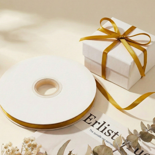 리드홈 얇은 고밀도 양면 공단 대용량 리본, 글로우골드, 1개, 90m