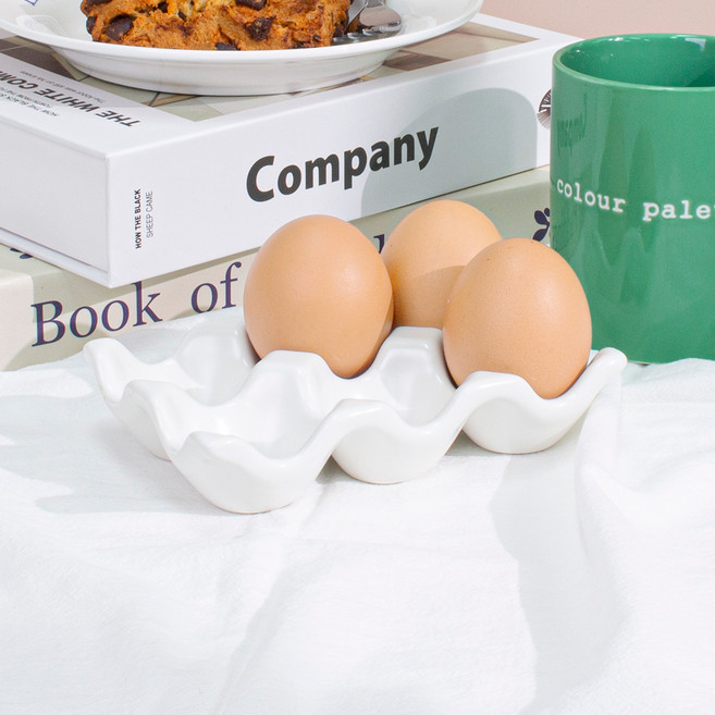 구디푸디 미뇽 드 세라믹 에그 트레이, 스노우 화이트, 2개