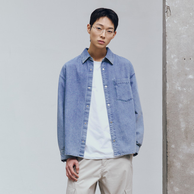MIND BRIDGE 男款水洗丹寧襯衫式外套 M1WS2150