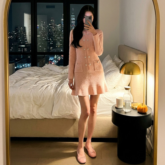 ViVEMO La Ville 花朵迷你正裝連身裙 12386, 粉紅色