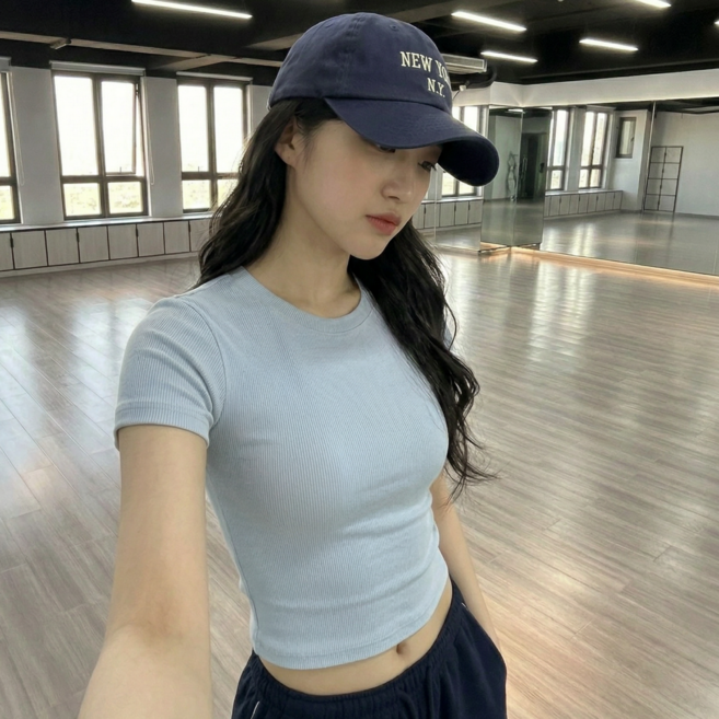 젠트라 주니어 쫀쫀 여리핏 솔리드 크롭 반팔 티셔츠 K2S69