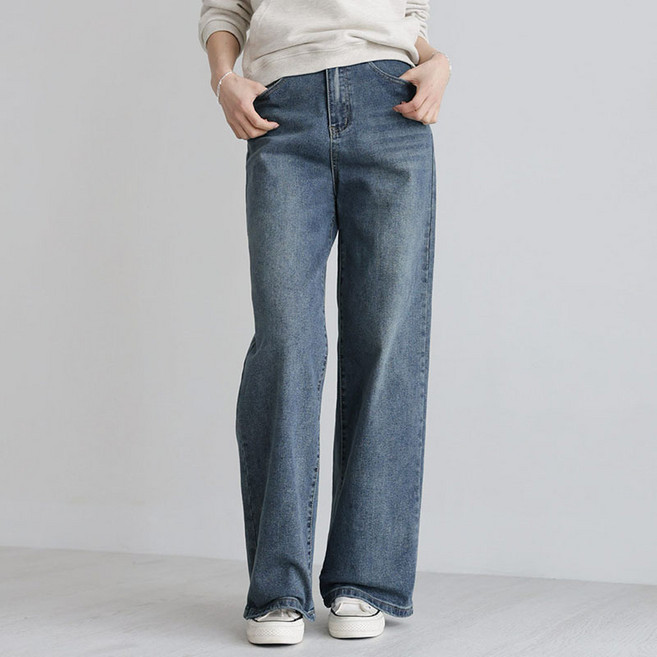 앤드스타일 여성용 롱/기본/숏 기장 딱스판 1탄 인밴딩 스판 와이드 데님 팬츠 264353