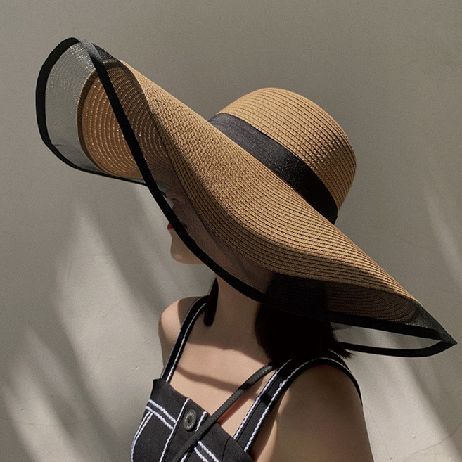 디멜디 여성용 빅챙 밀짚모자 웨이브 패션캡