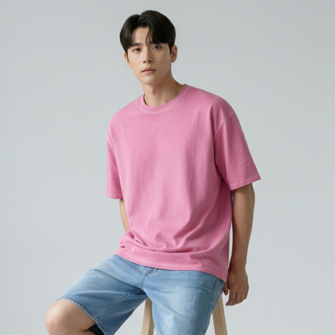 레이먼 남성용 오버핏 피그먼트 반팔 티셔츠