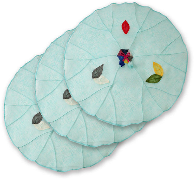 해피툴 나뭇잎 모시 조각 밥상보 라이트블루, 3개