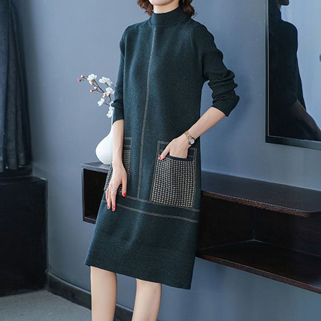 ATTERLIC 大尺碼 Camilla 現代風口袋針織連身裙 11227, 綠色