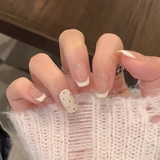 닷이프 여성용 도트 프렌치 네일팁, 1개, 크림화이트