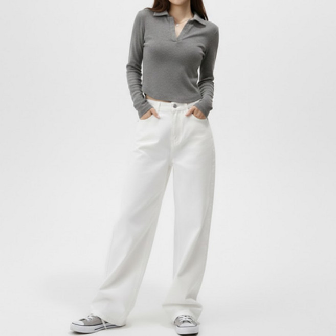 소니오 여성용 카라 소프트 긴팔 티셔츠