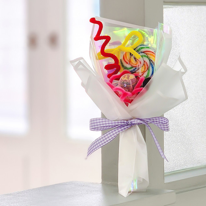 아스파시아 레인보우 룰루 롤리팝 모루 미니꽃다발, 레드, 1개