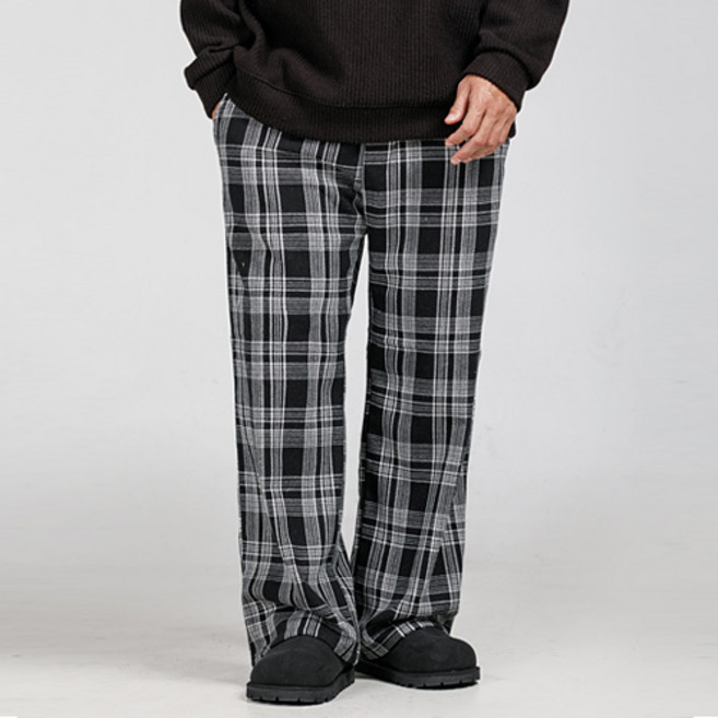 파이브엑스라지 남성용 빅사이즈 타탄체크 와이드 밴딩 보온 팬츠 355