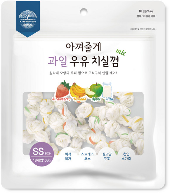 강아지 아껴줄게 과일 우유 치실 덴탈껌 SS 18p, 딸기+바나나+사과, 108g, 1개