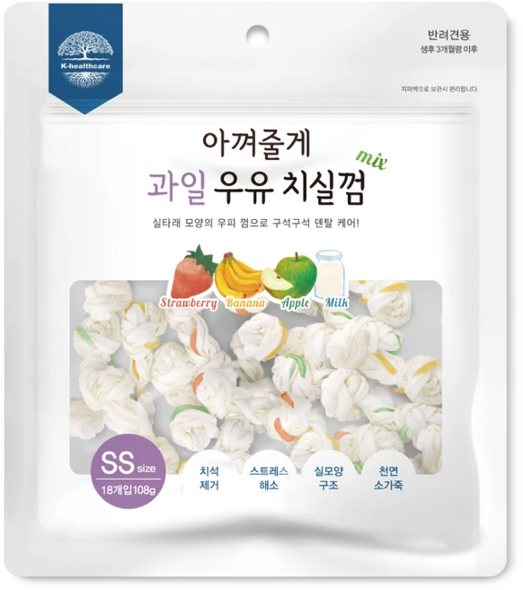 아껴줄게 강아지 과일 우유 치실 덴탈껌 SS 18p, 딸기+바나나+사과, 108g, 1개 - 쿠팡
