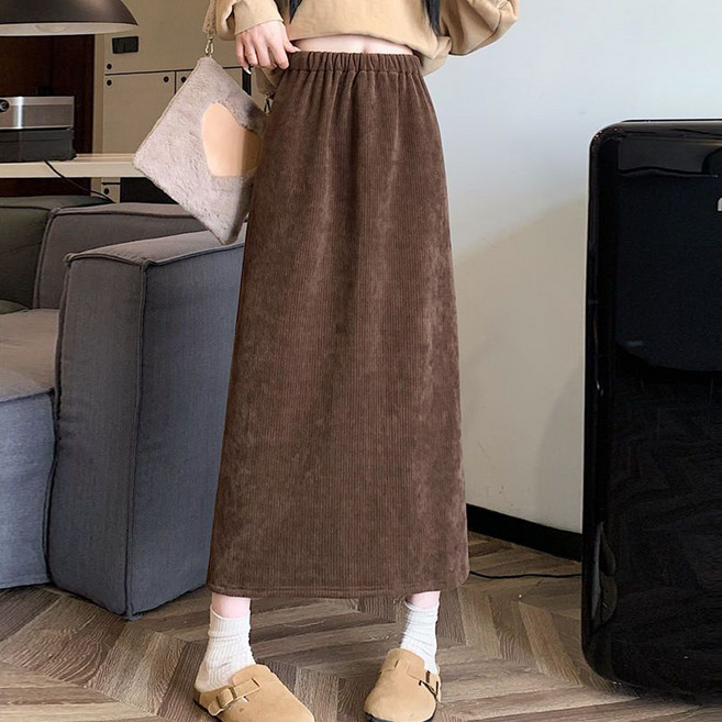 MarketA 女款內刷毛燈芯絨鬆緊帶裙