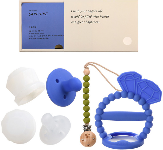 데일리라이크 봉봉 탄생석 노리개 젖꼭지 치발기 세트, 9월 사파이어, 2단계(4개월이상), 1세트
