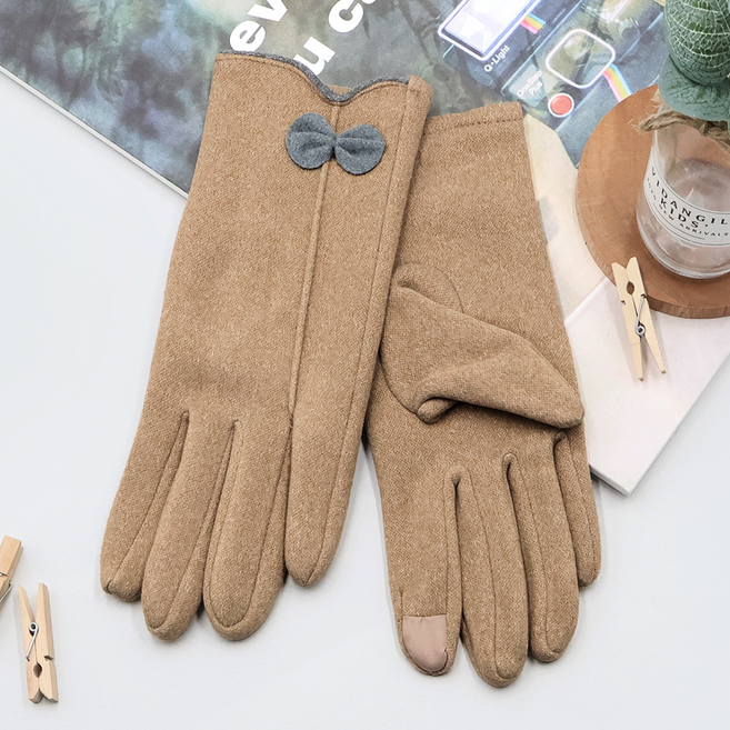 비단길 여성용 단리본 방한 터치 폴라 폴리스 장갑 양손 착용 세트