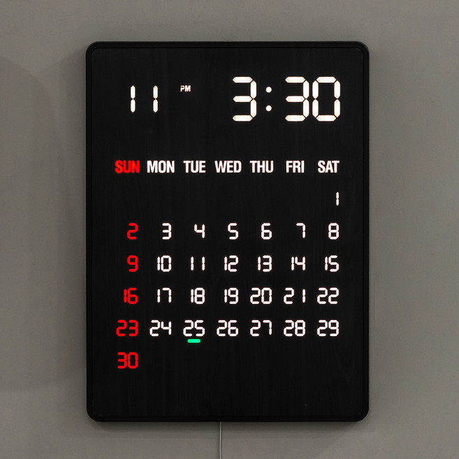 루나리스 국산 GPS수신 리멤버 인테리어 전자 달력 LED 벽시계, 체리블랙