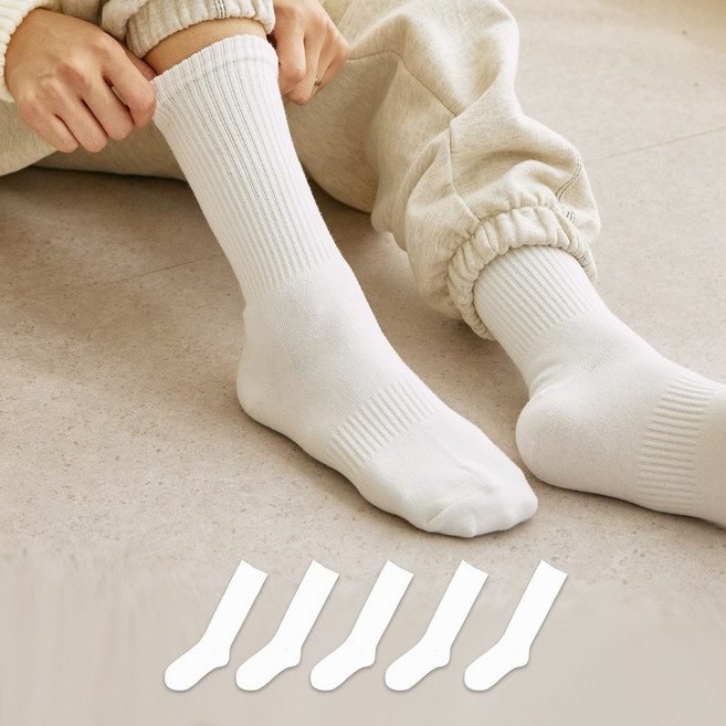 유어삭스 여성용 도톰 골지 밴드 무지 장목 양말 5켤레