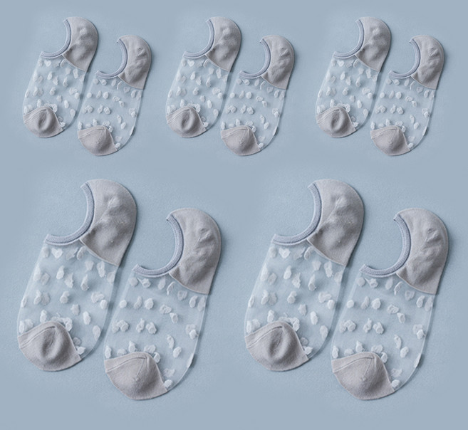 모이르벨라 여성용 도트 시스루 여름 덧신 5켤레 O264-0188