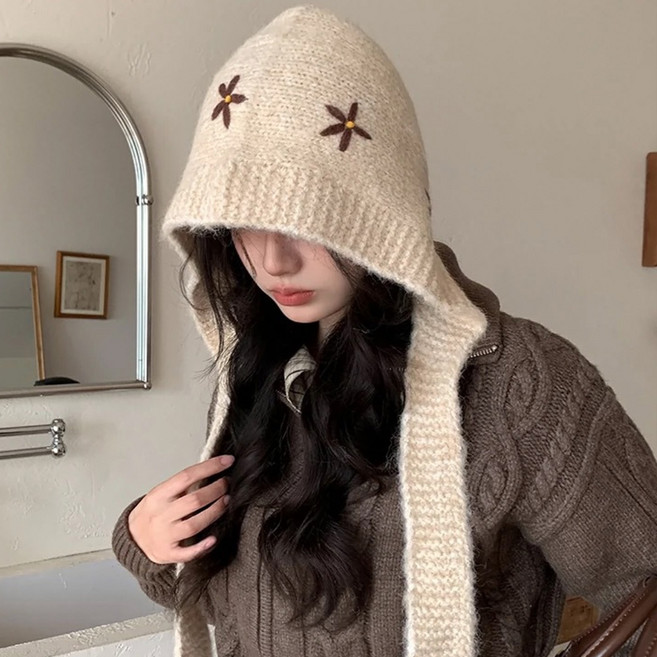 Allode 柔軟 花朵 披肩 帽子 圍巾