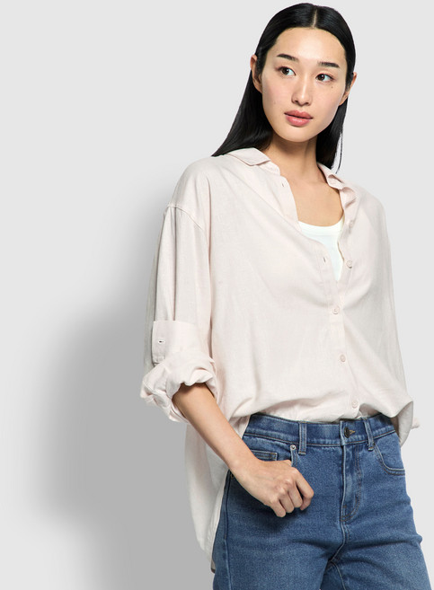 JAJU 여성용 리넨 블렌디드 긴팔 셔츠