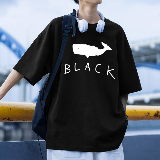 문컬렉션 5부 오버핏 통기성 고래 반팔티셔츠