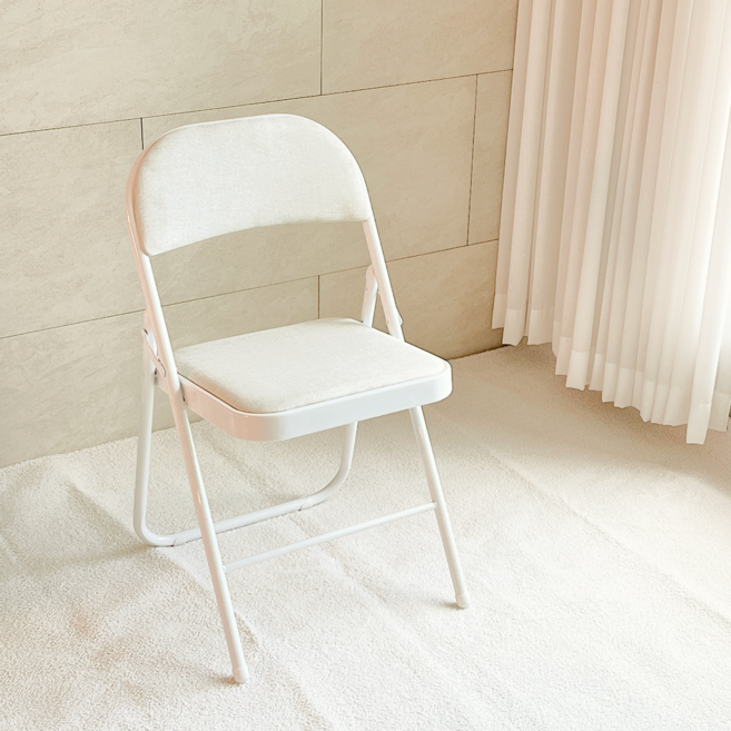 오브민 패브릭 쿠션 접이식 의자, 아이보리, 1개