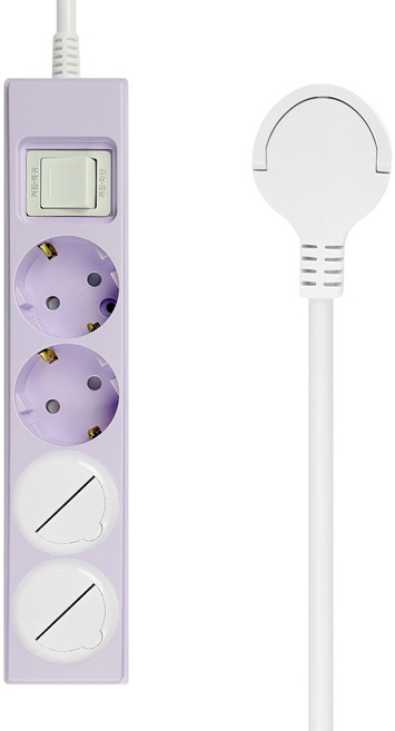 원스탑 제로갭 스위치 16A 과부하차단 납작멀티탭 4구 안전커버 2p, 1개, 소프트 라벤더(멀티탭), 1m
