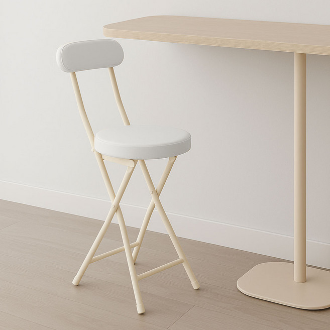 가구느낌 봄 접이식 쿠션 간이 등받이 의자, 베이지, 1개