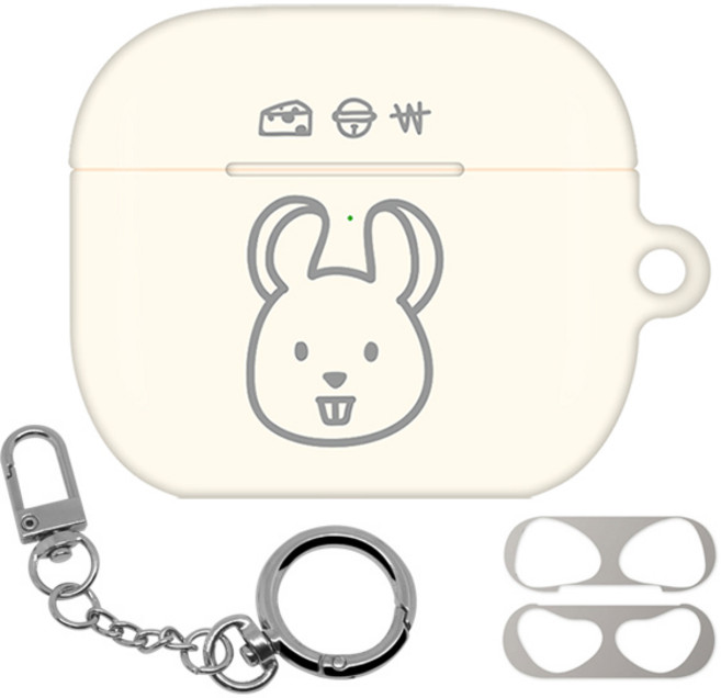 몬드몬드 에어팟 3세대 하드 케이스 + 철가루방지 스티커 + 키링 세트, 컬러애니멀 그레이마우스(케이스), 1개