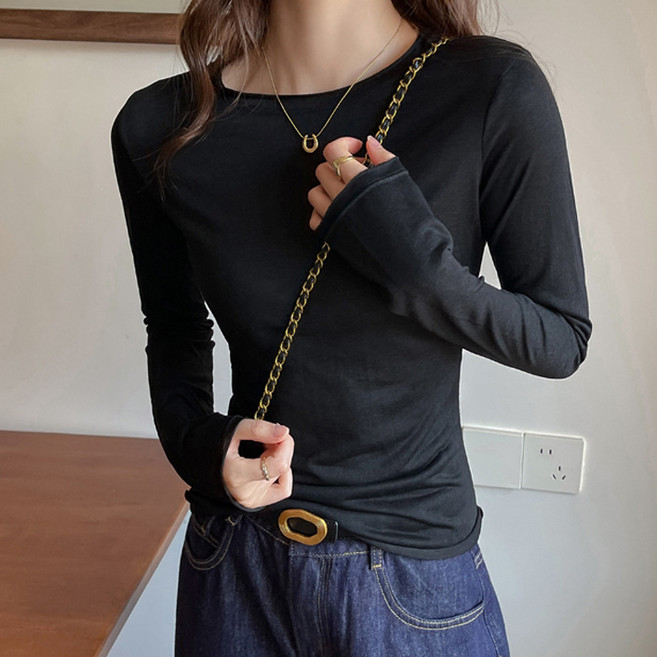 DMELD 女款修身內搭圓領長袖T恤