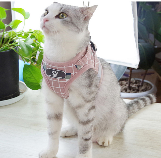 퍼플펫 고양이 체크 하네스, 핑크, 1개