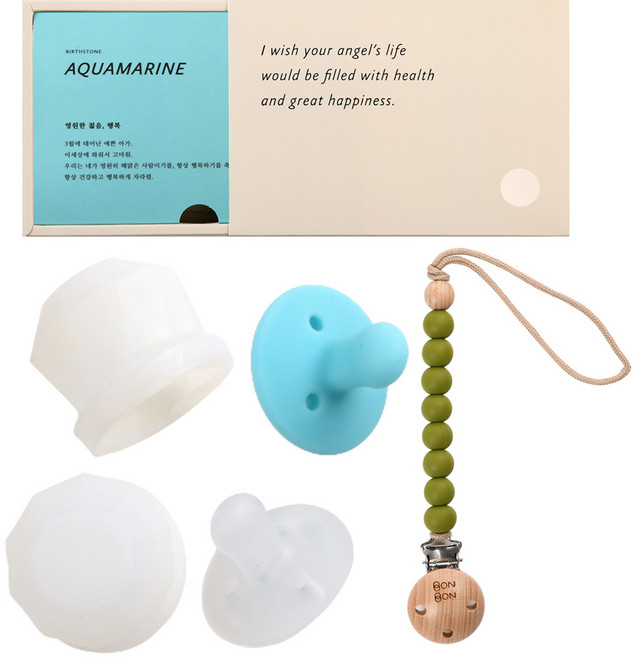 데일리라이크 봉봉 탄생석 노리개 젖꼭지 클립 세트, 3월 아쿠아마린, 2단계(4개월이상), 1세트